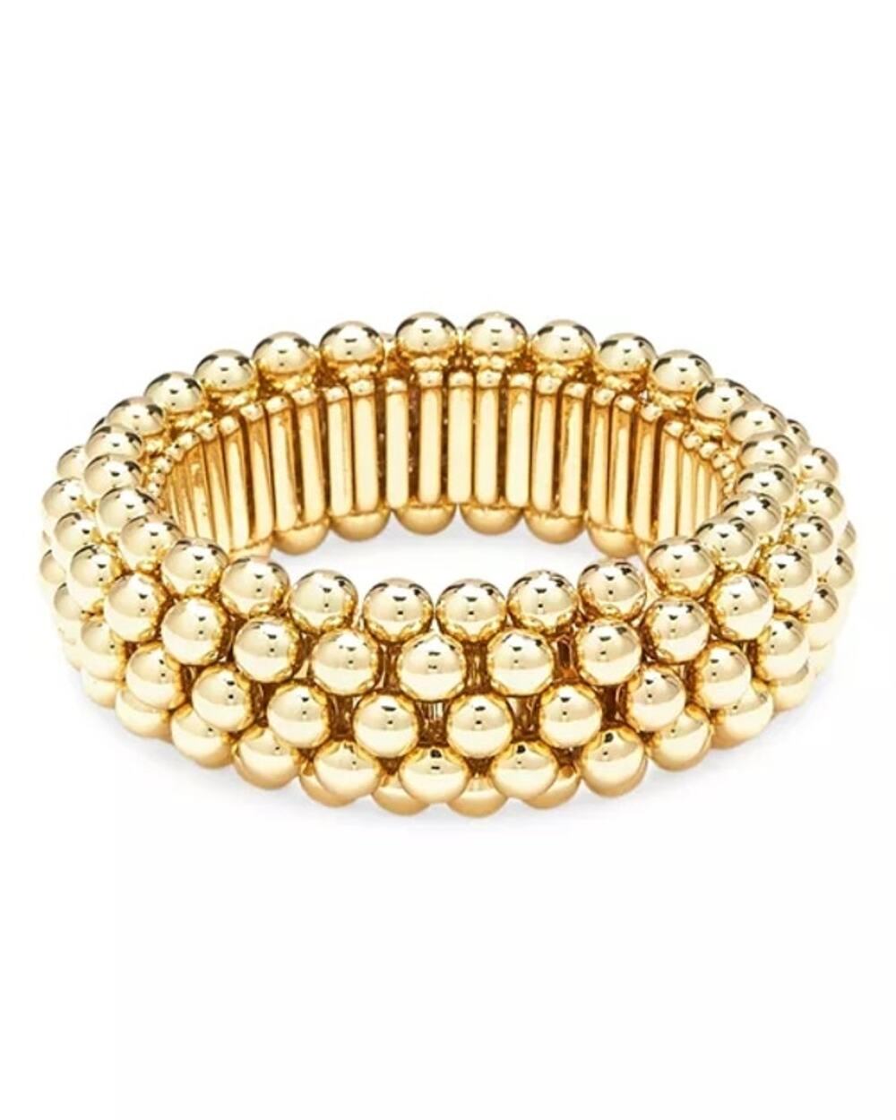 AQUA Ball Multi Row Stretch Bracelet in Gold Tone Chunky Statement